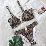 Fongt 2023 Sexy Bikini Leopard Print High Waist Swimsuit Metal Accessories Women's