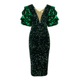 Fongt Sexy V-Neck Pile Sleeve Dress High-Waist V-Back Party Slit Dress Dresses Dresses