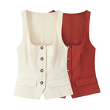 Fongt Decoration Collar Low-Breast Vest Vest 2025 Summer Temperament Flipped To Repair Short Coat Woman