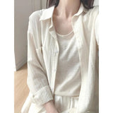 Fongt Apricot Thin Sunscreen Long-Sleeved Shirt Women's Summer Dress New Loose Thin Shirt Folded