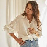 Fongt Wind Fall 2023 New Horn Sleeve Long Sleeve Shirt Full Cotton Casual Niche White Shirt Woman-Outfit