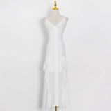 Fongt Suspension Women's Evening Dresses Spring 2025 New V-Necked Nets With Vied Suspension