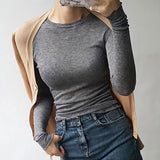 Women Ruffles Long Sleeve T Shirt Spring Autumn Slim Fit Casual Tshirt Female Basic Solid Elastic See-through Tee Y2k Streetwear-Outfit