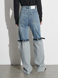 Fongt 2024 Autumn Niche High Waist More Wear Design Straight Belt Leg Color Jeans-Outfit