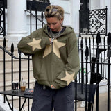 Multiple Star Patch kangaroo Pocket Oversized Hoodie-Outfit