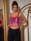 Fongt Personality Metal Sequins Tassel Vest Slim Sexy Sling Female