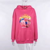 Y2K Kawaii Women's Hoodie Strawberry Print Cotton Pink Sweatshirts 2021 O Neck Long Sleeve Loose Pullover Autumn