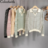New 2021 Women Autumn Winter Sweaters Wool Knitted Elegant Striped Vintage Fashionable Pullovers Lady Tops