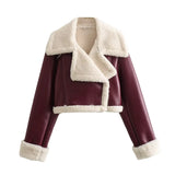 2024 New Double-Sided Loose Short Suit Collar Zipper Fur Integrated Jacket-Outfit