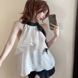 Sweet Sleeveless Blouses For Women Halter Bow Tender Females Aesthetic Korean Style Summer Tops Mujer Casual-Outfit