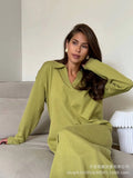 Fongt Autumn And Winter Scissors Collar Soft Sweater Skirt Elegant Loose Dress In Style
