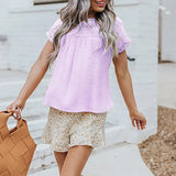 Neck Lace Crochet Solid Color Short Sleeve Casual Top Women's