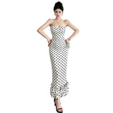 Fongt Summer Women's New French Sexy Wave Point Sling Temperament High-End Waist Repair Dress
