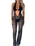 Summer Hanging Neck Sexy Bosom Hollow Lace Perspective Micro-Tlalong Trousers New Women's