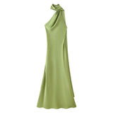 Fongt Explosive Women's Temperament Lightly Exposed Back Ribbon Hanging Neck Dress
