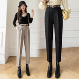 Pants Solid High Waist Casual Suit Trousers Women 2023 Fashion Pocket Zipper Straight Ankle-Length Pants OL Women