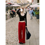 Fongt Luth's Same Red Tight-Fitting Broad-Legged Casual Pants Woman In The Fall Of The Retro Loose Straight Trousers