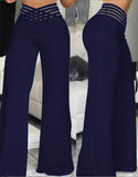 Fongt Summer Women's Wear Hollow Belt High Waist Casual Straight Leg Pants Wide Leg