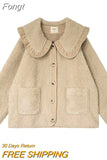 Cute Lace Ruffled Collar Doll Plush Coat Wool Jacket Autumn Winter Lamb wool