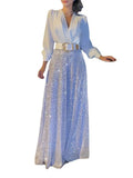 Fongt Long-Sleeved Temperament Elegant Waist Display Thin V-Neck Broad Leg Trousers Set Without Belt
