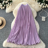 Fongt Fashion Folding Wave Half-Dress French Sweet High-Waisted A-Shaped Skirt Mid-Long Folds Skirt