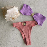 Sexy Shell Bandeau Bikini Textured Swimwear Women High Cut Swimsuit Hot Bathing Suits Solid Brazilian Biquinis Set-Outfit