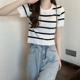 Fongt Knitted Short-Sleeved T-Shirt For Women's Summer 2023 New Design Sense Slimmed Shoulders Short