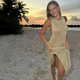 Fongt Beach Dress Sexy Knitted Bare Back Bli亮 Tight Bikini Shirt Sunscreen Woman