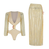 2025 New Long-Sleeved Swimsuit Women's Half-Dress Two Sets Of Mesh Sexy