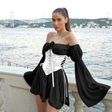 Fongt Chiffon Shoulder Irregular Dress Girded Suit Temperament Commuting Short Skirt