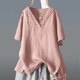 Fongt Summer New Solid Color Buffet Short-Sleeved V-Neck T-Shirt Women Irregular Large Cotton Loose Leisure