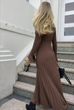 Fongt Round-Neck Knitted Long Dress 2023 Autumn New Sweater Skirt Pit Strip Solid Color Bottom
