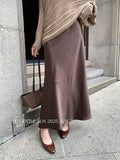 Fongt Xixi 2025 Autumn New Black Standard Temperament High-Waist Acetate Fascination Skirt Half-Faced Skirt Women 85233