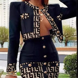 Hot Gold Button-Up Plus-Color Short Coat + Short Skirt Set Fashion Casual