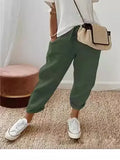 Fongt Women Cotton Tample Waist Nine Trousers Casual Women's Pants