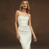 Women's Wear Winter Sexy Temperament Waist Show Slim Long Skirt Knitted Square Collar Sling Dress-Outfit