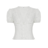 Fongt And Summer Basic Solid Color Dark V Buckle T-Shirt Top Bow Texture Texture To Close The Waist Design Spice Girls Shirt Collection