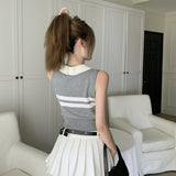 Women's Tank Top Summer Turndown Collar Sleeveless Tank Tops Preppy Style-Outfit