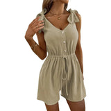 Summer Sexy Chic Jumpsuits Women V Neck Sleeveless Lady Short Playsuits Loose Casual Solid Beach Rompers Female
