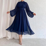 Fongt 2023 Autumn New Solid Color Fashion Gauze Stitching Temperament Elegant Dress-Outfit