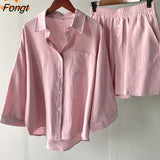 Retro Large Size 2023 Summer Cotton and Linen Shirt Suit High Waist Loose Shorts Two Peice Set for Women Matching