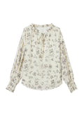 Fongt Elegant Wood-Eared Chiffon Shirt Women's New High-End Print Thin Comfortable Tops In Spring 2025
