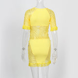Women Sexy Tassel Lace Mini Dress Hollow Out Mesh Bodycon Dresses 2021 Summer Night Club Party Flocking Fairy Core Fall