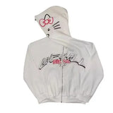 Fongt And Winter New Foam Plus Water Drill Loose Hooded Hooded Hooded Kitty Cat Print Jacket Hot