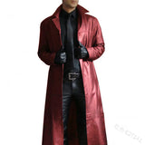 Fongt Men's Fashion Domineering Temperament Pure Color Trench Coat Of Body-In-Wear Leather Men's Jacket