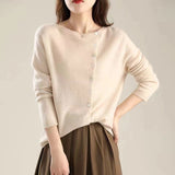 Fongt Bump Shirt ~ 2025 Autumn And Winter Single Row Buckle Cashmere Cardigan Women Solid Color Cashmere Low Round Collar Thin Knitted Outside