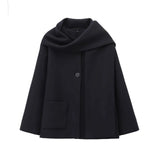 Fongt Winter New Women Equipped With Scarf Long-Sleeved Blended Coat Loose Temperament Coat
