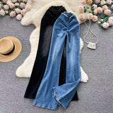 Fongt Girl V Waist Fold Elastic Micro Bell Bottom Pants Female-Outfit