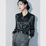 Fongt Light Luxury Beautiful Black Collared Long-Sleeved Shirt Women Spring And Autumn Commuting Professional Shirt