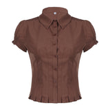 Fongt And Summer Basic Solid Color Dark V Buckle T-Shirt Top Bow Texture Texture To Close The Waist Design Spice Girls Shirt Collection